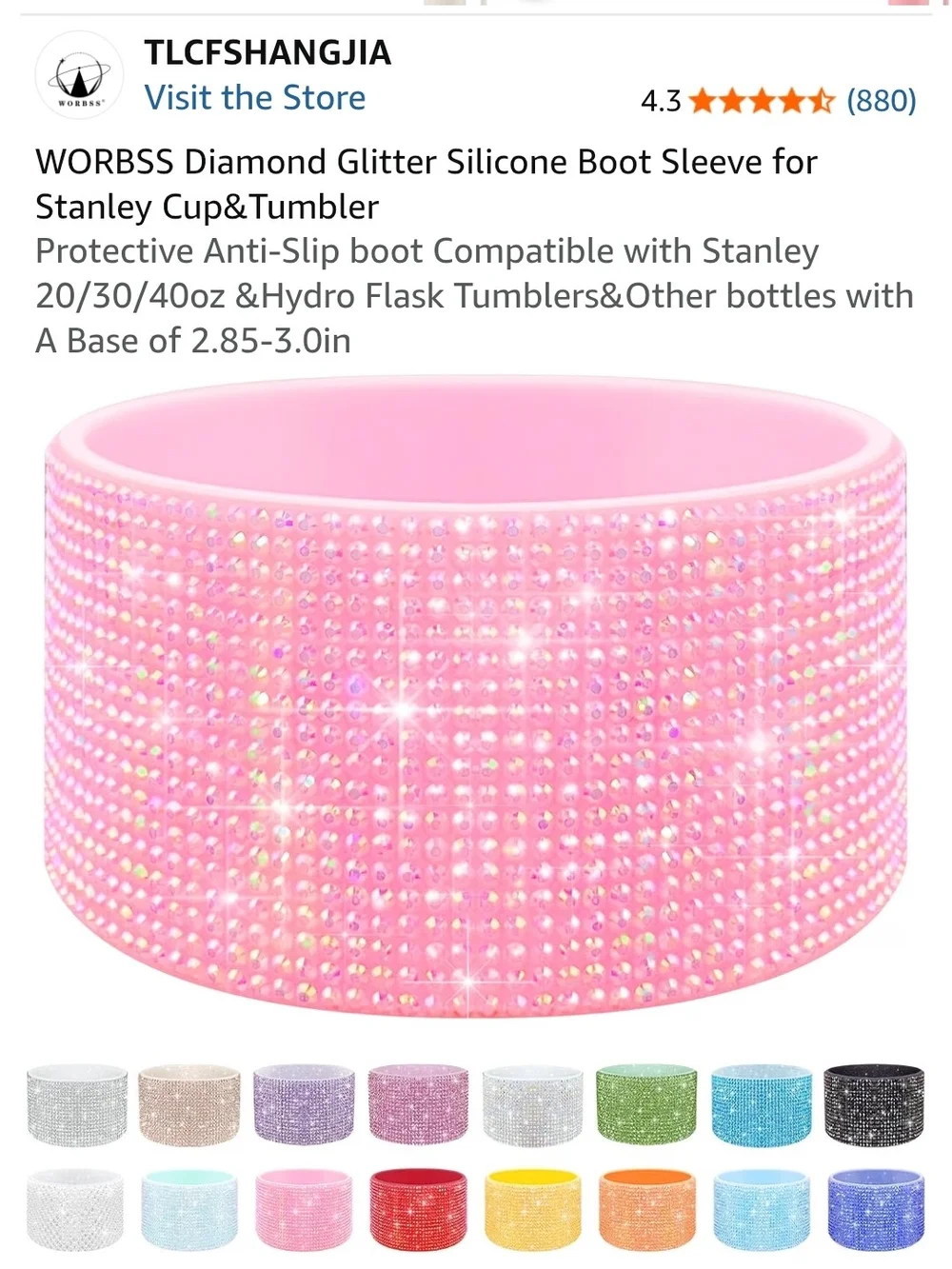 Pink Diamond Glitter Silicone Boot Sleeve for Stanleys/Tumblers (2 Pk)